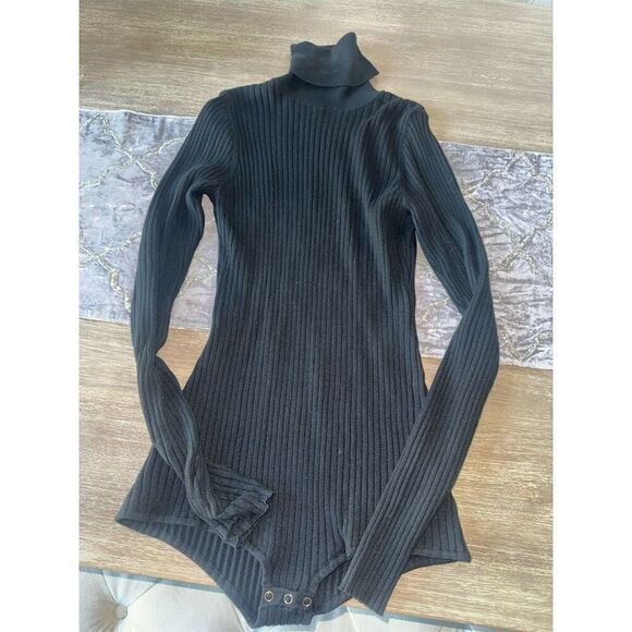 DODO‎ BAR OR Women's Black Ribbed Bodysuit Size 12 Rhinestone Back - Picture 5 of 13